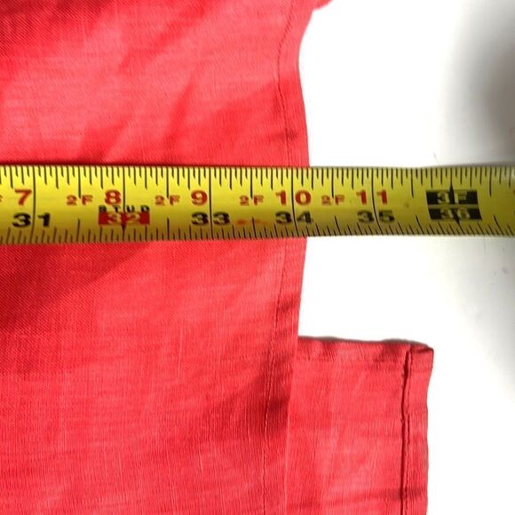 Neiman Marcus Coral Ruffle V-Neck Sleeveless 100% Linen Wrap Dress size S - Picture 13 of 13